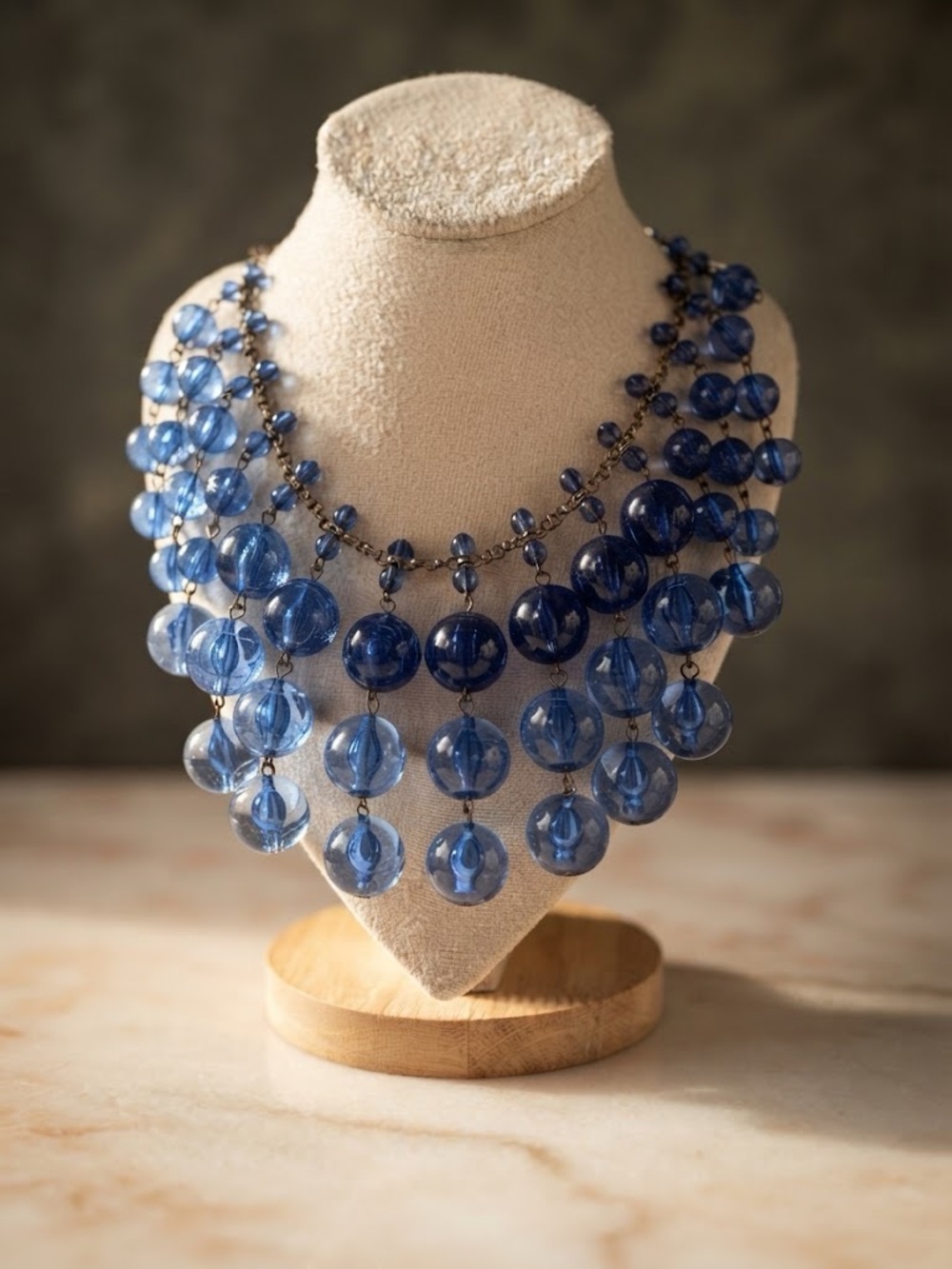 HTF Vintage J.Crew Rare Blue Lucite Bubble Cascade Statement Necklace